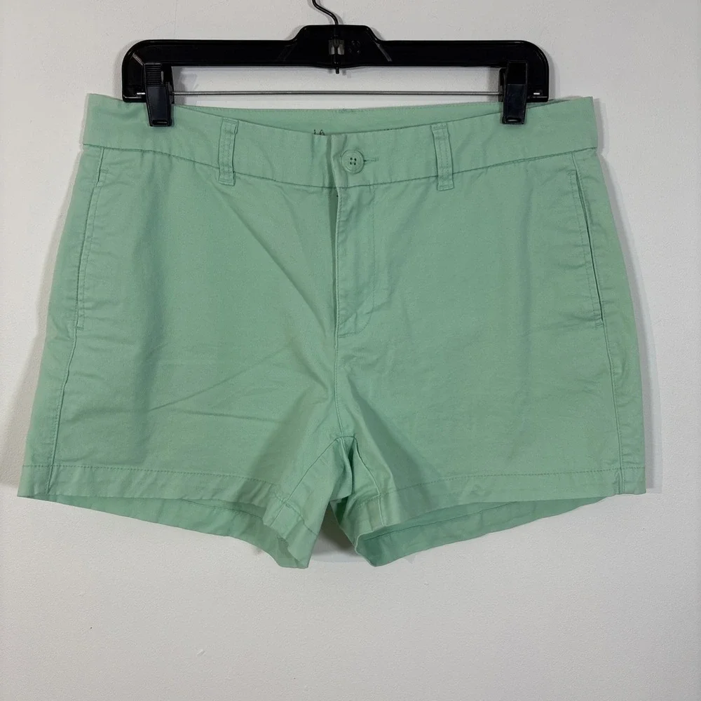 Gap Khaki Chino Shorts 10 Green Cotton Blend Mid Rise Girlfriend Slash Pockets